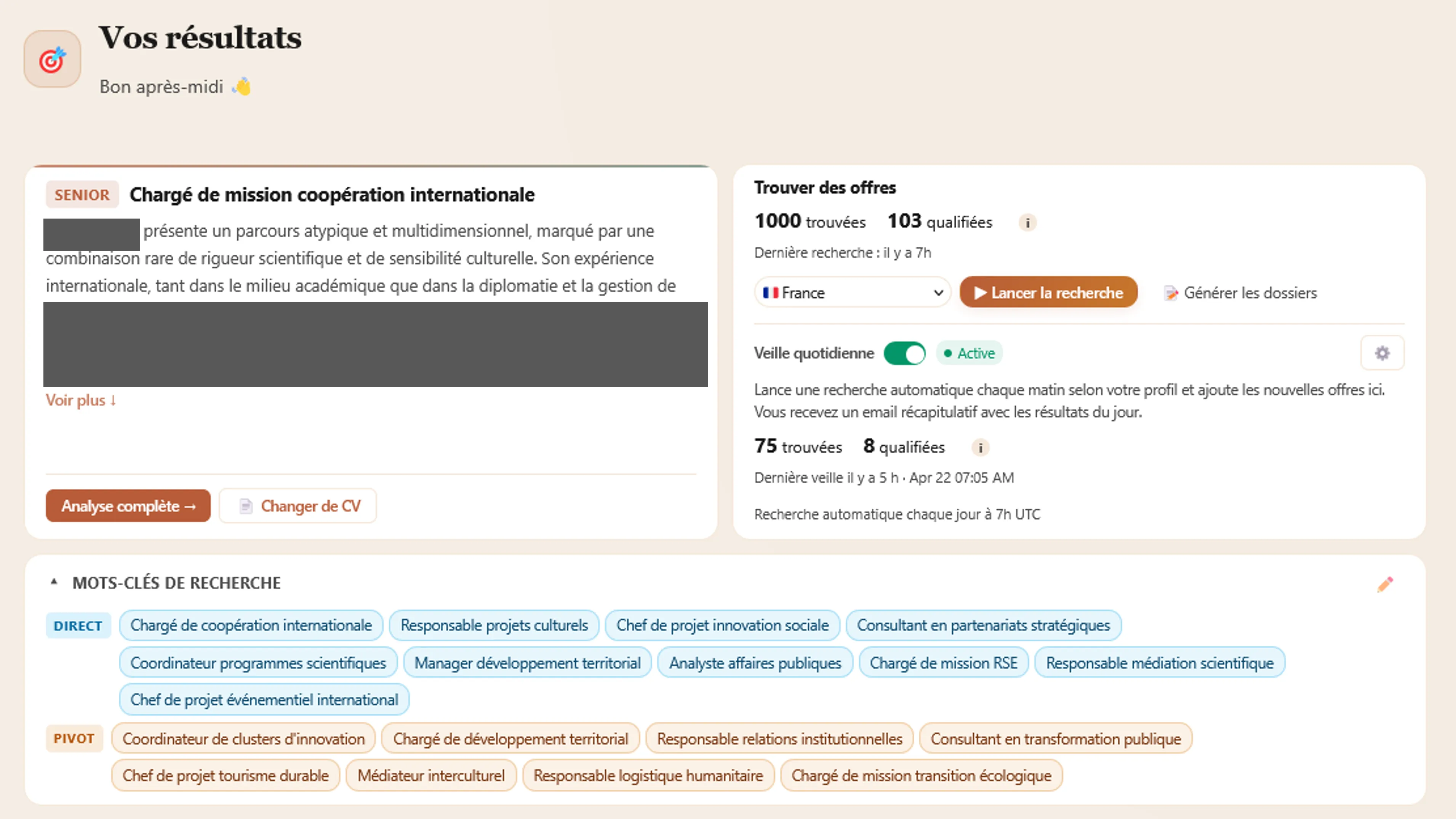 Exemple de recherche d'emploi classique avec beaucoup de bruit et de fausses offres